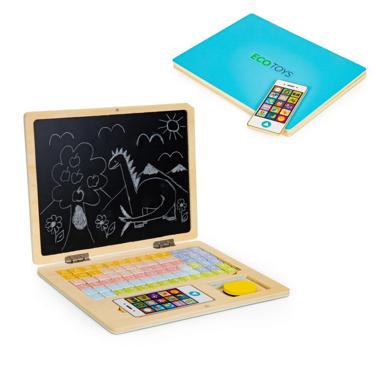 Drevená magnetická tabuľa Notebook - modrá