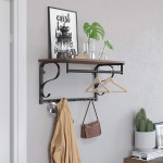 Drevená polica LOFT s vešiakmi na šaty