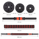 Nastaviteľné činky 2 x 15 kg činka set, 30 kg tyč Nastaviteľné činky 2 x 15 kg činka set, 30 kg tyč