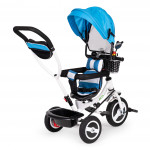 Trojkolka, kočík, otočný pojazd, modrá strieška, gumené kolesá, ECOTOYS
