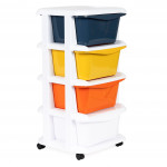 Detský regál na kolieskach - 3 farebné boxy