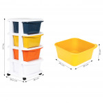 Detský regál na kolieskach - 3 farebné boxy