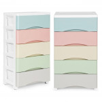 Plastový regál s 5 zásuvkami - farebný