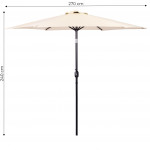 Veľký šikmý zlomený záhradný dáždnik s kľukou, 6 rebier, béžový, 270 cm