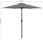 Veľký šikmý lomený záhradný dáždnik s kľukou, 6 rebier, sivý 270 cm