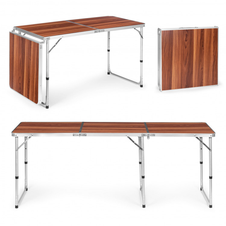 Turistický stolík rozkladací kempingový stolík hnedá doska 180 x 60 cm
