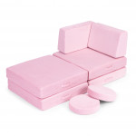 Veľká rozkladacia modulárna pohovka pre deti - 8 mäkkých ružových vankúšov