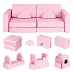 Modulárna rozkladacia pohovka 2-miestna - 8 mäkkých ružových vankúšov