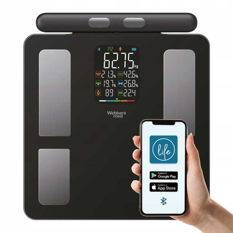 Analytická kúpeľňová váha 15 parametrov Apple Health Google Fit SCALA WEBBER