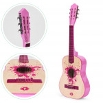 Ružová veľká detská gitara - 34 drevených, 6 kovových a nylonových strún ECOTOYS