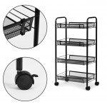 Policový kovový organizér na kolieskach, 4 police, čierna ModernHome