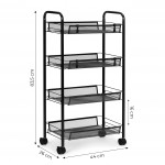 Policový kovový organizér na kolieskach, 4 police, čierna ModernHome