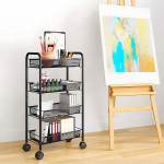 Policový kovový organizér na kolieskach, 4 police, čierna ModernHome