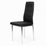 Sada 4 prešívaných čiernych stoličiek, chrómové nohy