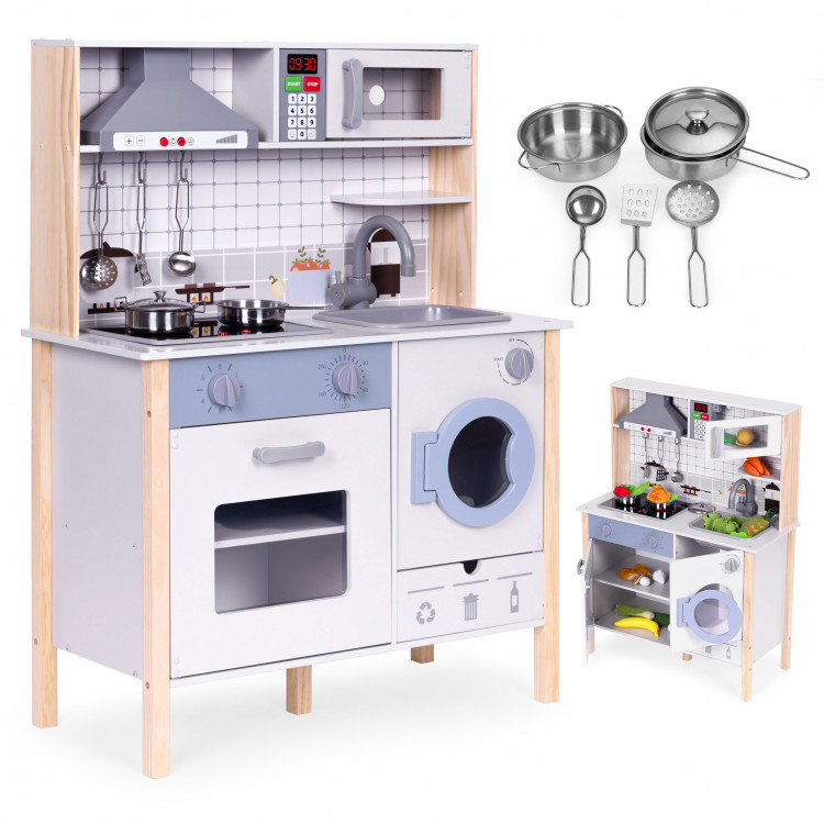 Drevená detská kuchynka - zvuky, LED svetlá, doplnky ECOTOYS