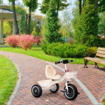 Trojkolesový bicykel s protišmykovými rukoväťami, zvončekom a košíkom, béžový, ECOTOYS