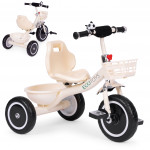 Trojkolesový bicykel s protišmykovými rukoväťami, zvončekom a košíkom, béžový, ECOTOYS