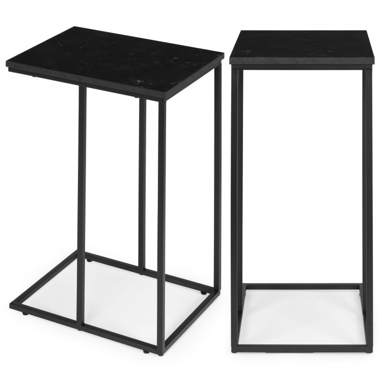 Konferenčný stolík na notebook v tvare C, mramorová čierna ModernHome