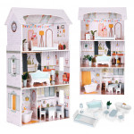 Domček pre bábiky Alice, 3 poschodia, 4 izby, 9 kusov nábytku ECOTOYS
