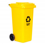 Sada 3 odpadkových košov 3x120L modrá zelená žltá odpad papier sklo plast gumové kolieska