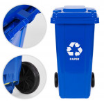 Sada 3 odpadkových košov 3x120L modrá zelená žltá odpad papier sklo plast gumové kolieska