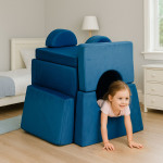 Modulárna rozkladacia pohovka pre deti, 10 mäkkých vankúšov - modrá ECOTOYS