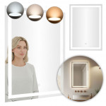 Kúpeľňové nástenné zrkadlo LED 50x70 cm 3 farby dotykový spínač ModernHome