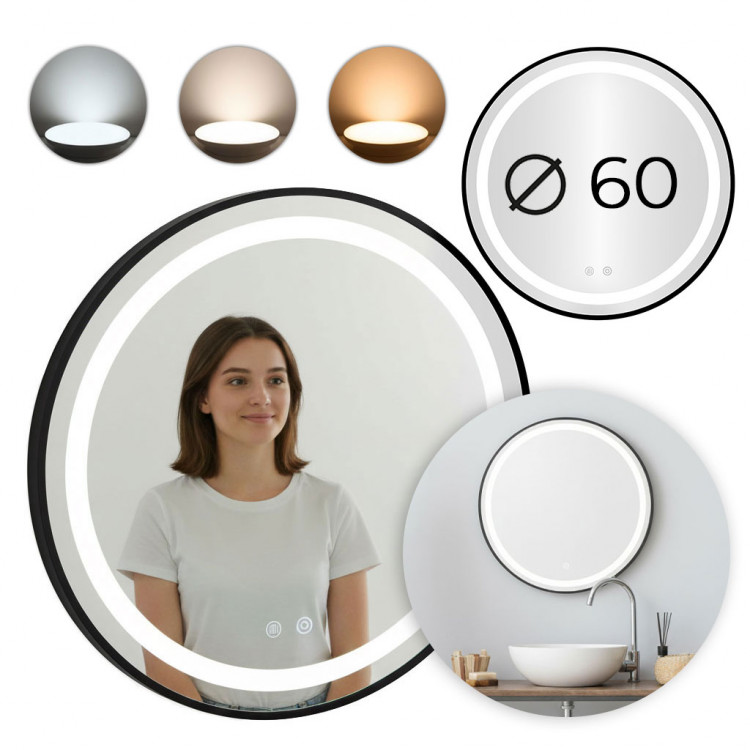LED okrúhle zrkadlo - 60 cm 3 farby dotykový spínač, ModernHome