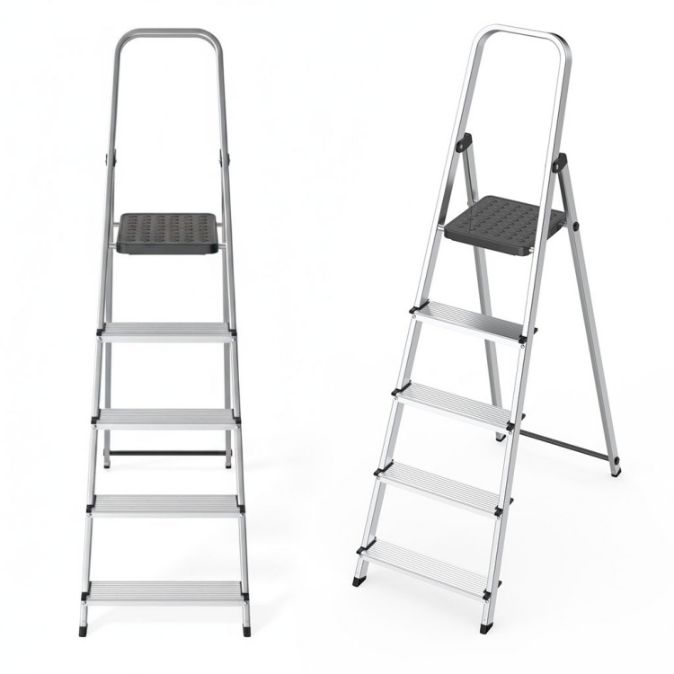 Jednostranný hliníkový rebrík 5 stupňov skladací - 150 kg ModernHome Jednostranný hliníkový rebrík 5 stupňov skladací - 150 kg ModernHome