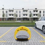 Sklopná parkovacia zábrana 40 cm s alarmom - diaľkové ovládanie