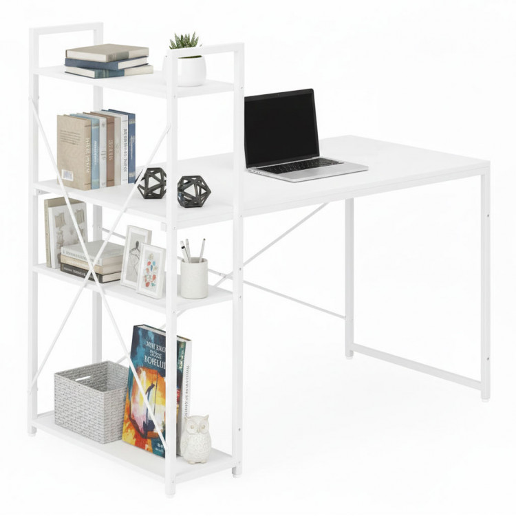 Pracovný stôl 120x60 cm s 3 policami biely ModernHome Pracovný stôl 120x60 cm s 3 policami biely ModernHome