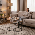 Konferenčný stolík set 2 ks okrúhly svetlý dub loft ModernHome