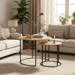 Konferenčný stolík set 2 ks okrúhly svetlý dub loft ModernHome