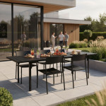 Skladací záhradný stôl 180-240 cm až pre 12 osôb HDPE oceľ čierna MultiGarden