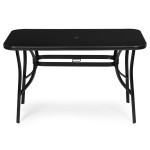 Záhradný stôl 140x80 cm z tvrdeného skla s otvorom na slnečník - čierny MultiGarden Záhradný stôl 140x80 cm z tvrdeného skla s otvorom na slnečník - čierny MultiGarden