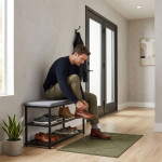 Botník so sedadlom čalúnená lavica - 80 cm, 2 police ModernHome