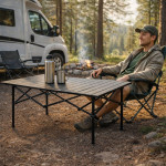 Turistický skladací stôl 95x55 cm kempingový stôl s taškou čierny MultiGarden
