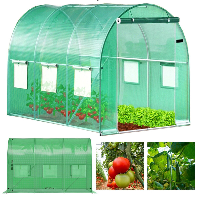 Fóliový skleník 4x2,5x2 m 10 m² kovový rám UV fólia - zelený