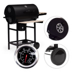 Záhradný gril na drevené uhlie s vekom teplomerom popolník drevené police MultiGarden