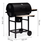 Záhradný gril na drevené uhlie s vekom teplomerom popolník drevené police MultiGarden