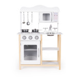 Drevená detská kuchynka s rúrou a príslušenstvom na varenie - biela ECOTOYS