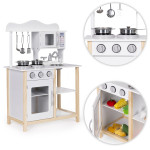 Drevená detská kuchynka s rúrou a príslušenstvom na varenie - biela ECOTOYS
