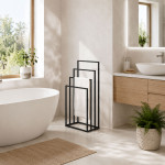 Stojan na uteráky voľne stojaci kovový stojan 4 ramená čierny ModernHome