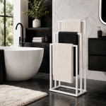 Kovový voľne stojaci stojan na uteráky s 3 ramenami biely ModernHome Kovový voľne stojaci stojan na uteráky s 3 ramenami biely ModernHome