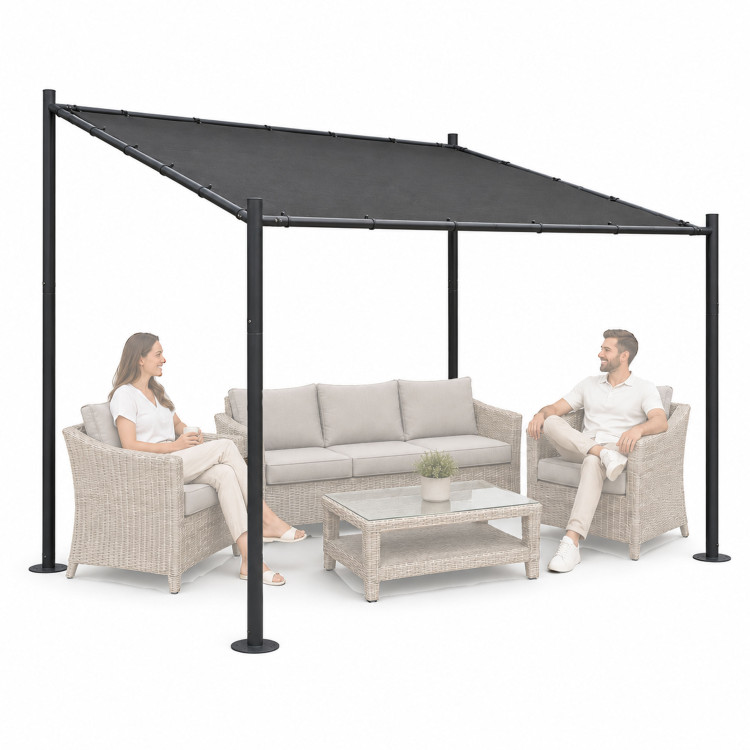 Terasová záhradná pergola 3x3 m oceľový altánok s prístreškom sivá MultiGarden Terasová záhradná pergola 3x3 m oceľový altánok s prístreškom sivá MultiGarden