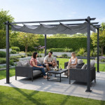 Terasová záhradná pergola 3x4 m oceľový altánok s prístreškom sivá MultiGarden Terasová záhradná pergola 3x4 m oceľový altánok s prístreškom sivá MultiGarden