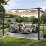 Terasová záhradná pergola 3x4 m oceľový altánok s prístreškom béžová MultiGarden Terasová záhradná pergola 3x4 m oceľový altánok s prístreškom béžová MultiGarden