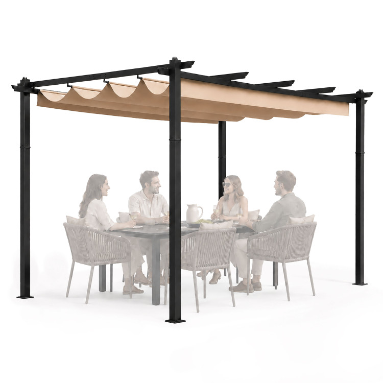 Terasová záhradná pergola 3x4 m oceľový altánok s prístreškom béžová MultiGarden Terasová záhradná pergola 3x4 m oceľový altánok s prístreškom béžová MultiGarden