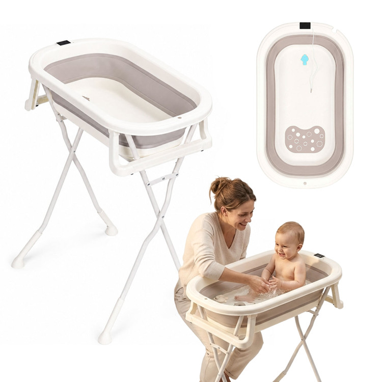 Detská vaňička na podstavci, skladateľná, s odtokom a LCD teplomerom, ECOTOYS