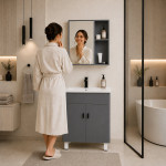 Stojanová kúpeľňová skrinka s umývadlom + zrkadlo – nábytková súprava ModernHome Stojanová kúpeľňová skrinka s umývadlom + zrkadlo – nábytková súprava ModernHome